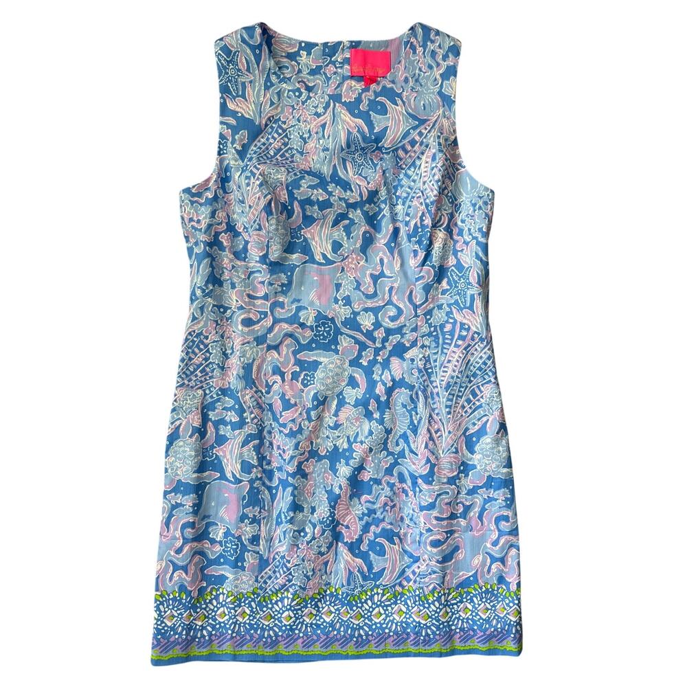 Lilly‎ Pulitzer Mika Stretch Shift Boca Blue Sea What I Sea Dress Size 12 - Picture 7 of 12